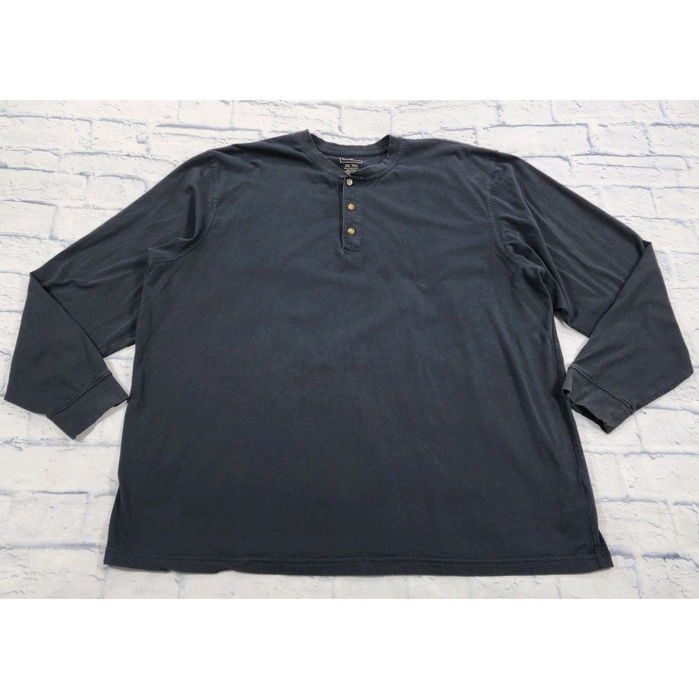 LL Bean Shirt MENS XXL TALL Black Henley Long Sleeve Carefree Unshrinkable - Picture 2 of 12